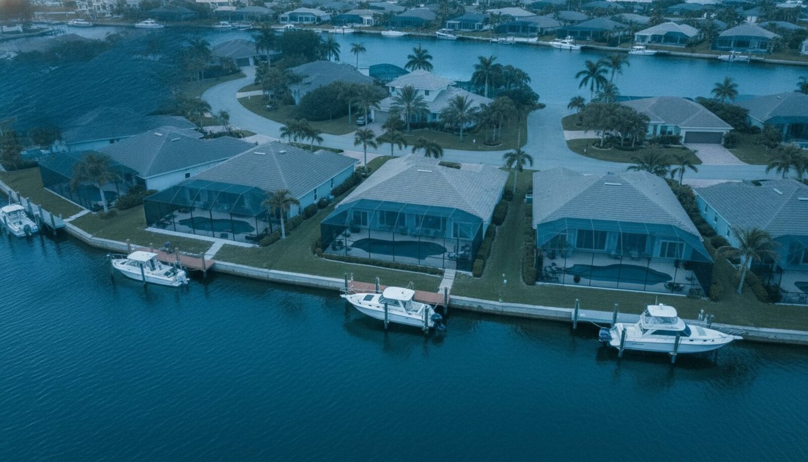 Aerial view of a Southwest Florida waterfront canal community